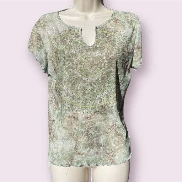 TeeCo Vintage Bohemian Green Blouse Size Large - Picture 1 of 4